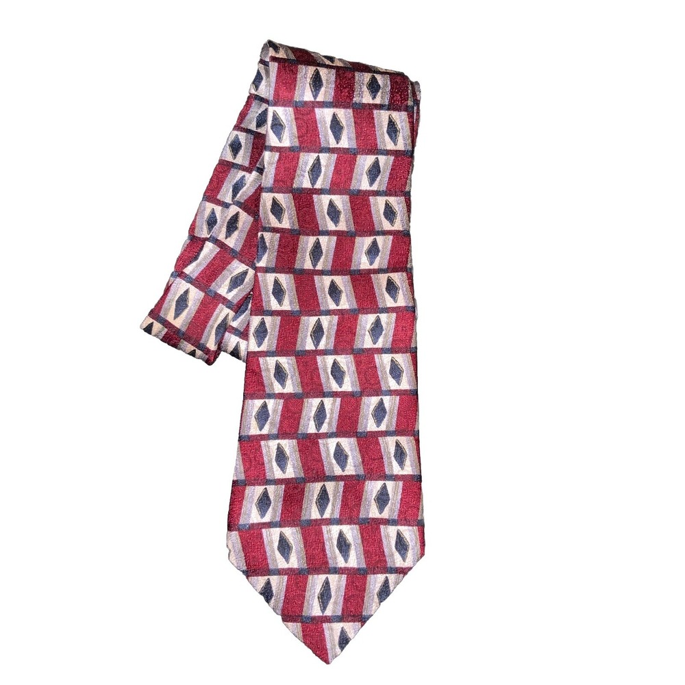 Vintage Pierre Cardin‎ 100% Imported Silk Tie Burgundy Multi Geometric Print